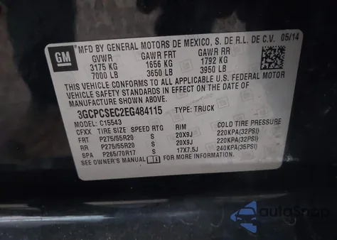 2014 Chevrolet Silverado 1500 1Lz z USA, uszkodzony, nr VIN 3GCPCSEC2EG484115